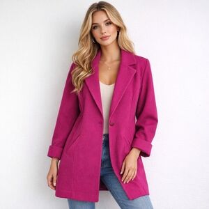 Chico's Jacket Peacoat Pink Midweight One Button Longline  Sz 16/18 Quiet Luxury